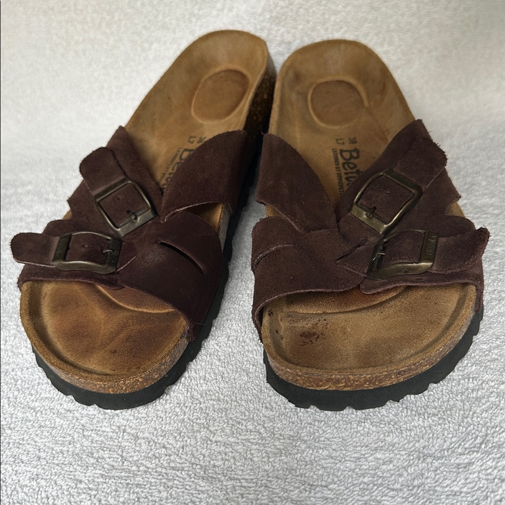 Betula Birkenstock Dark Brown Suede Criss Cross Sandals EU 38 US 7.5 - Picture 9 of 9